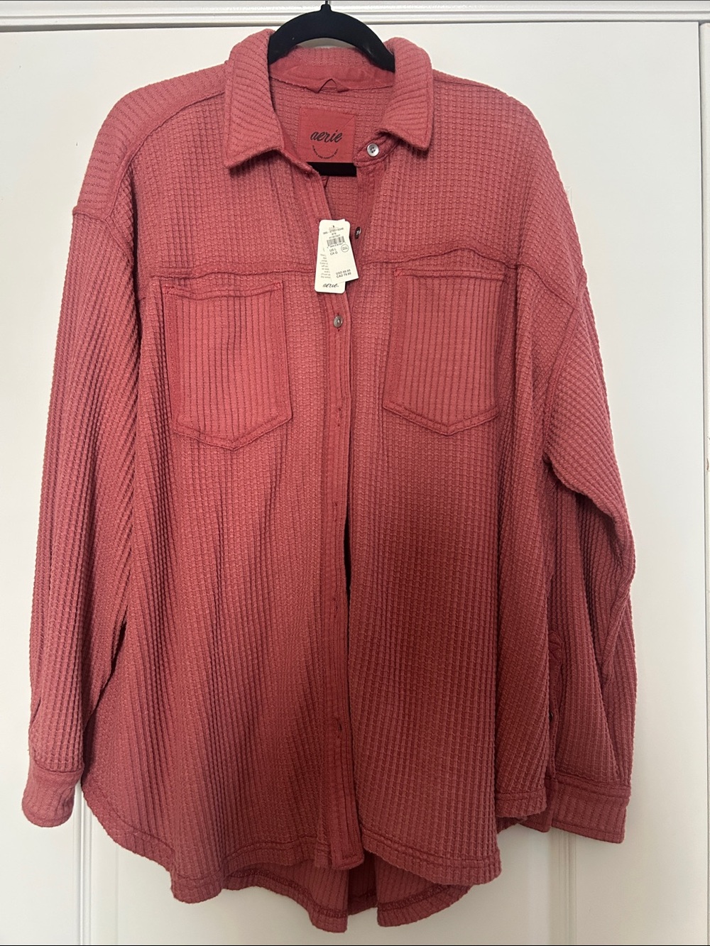aerie Waffle-Knit Button-Up Shacket in Dusty Rose